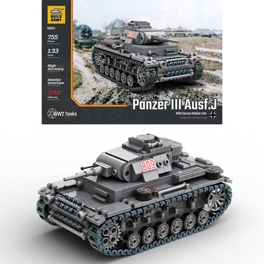 Build Army Panzer III 1:33 Tank Brick Model 755pcs B0141
