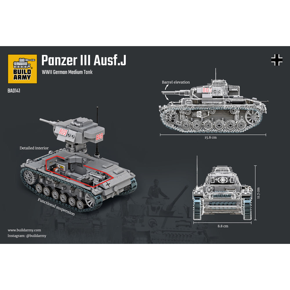Build Army Panzer III 1:33 Tank Brick Model 755pcs B0141