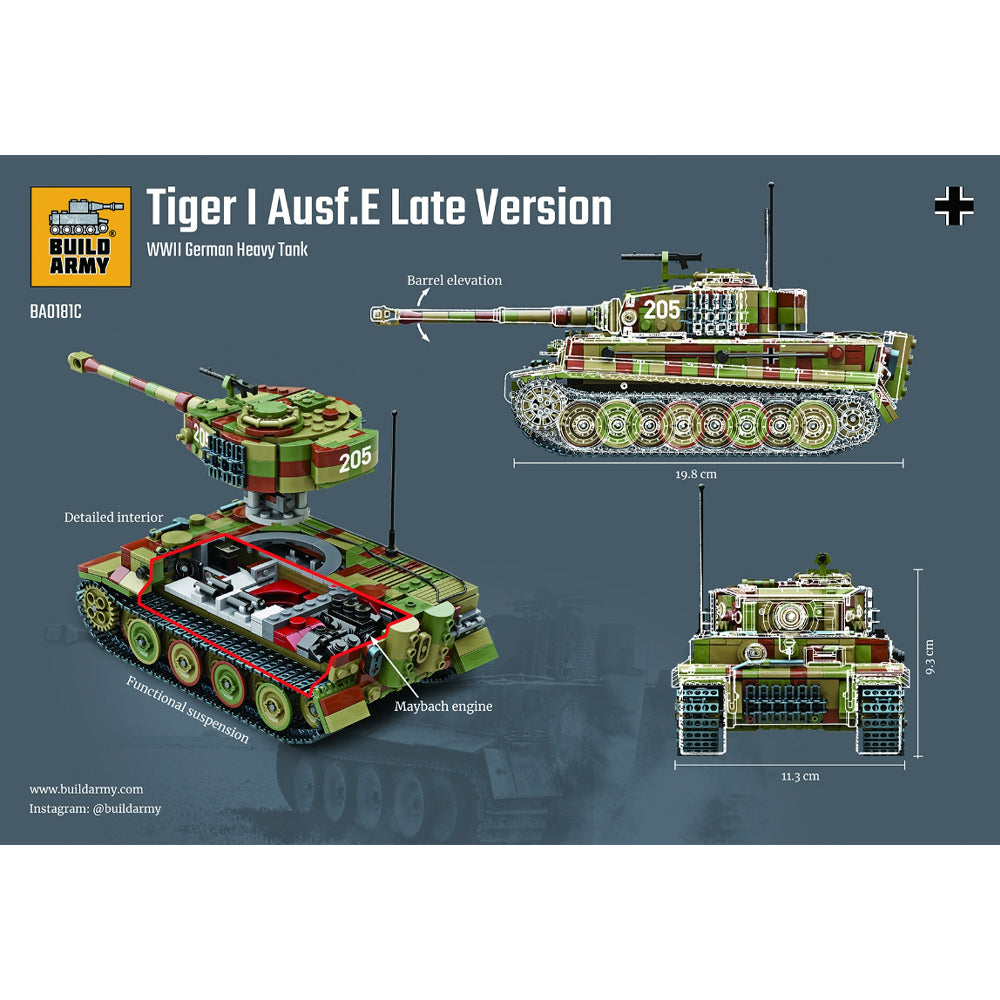 Build Army Tiger I Ausf.E Late Version 1:33 Brick Model 1157pcs B0181C