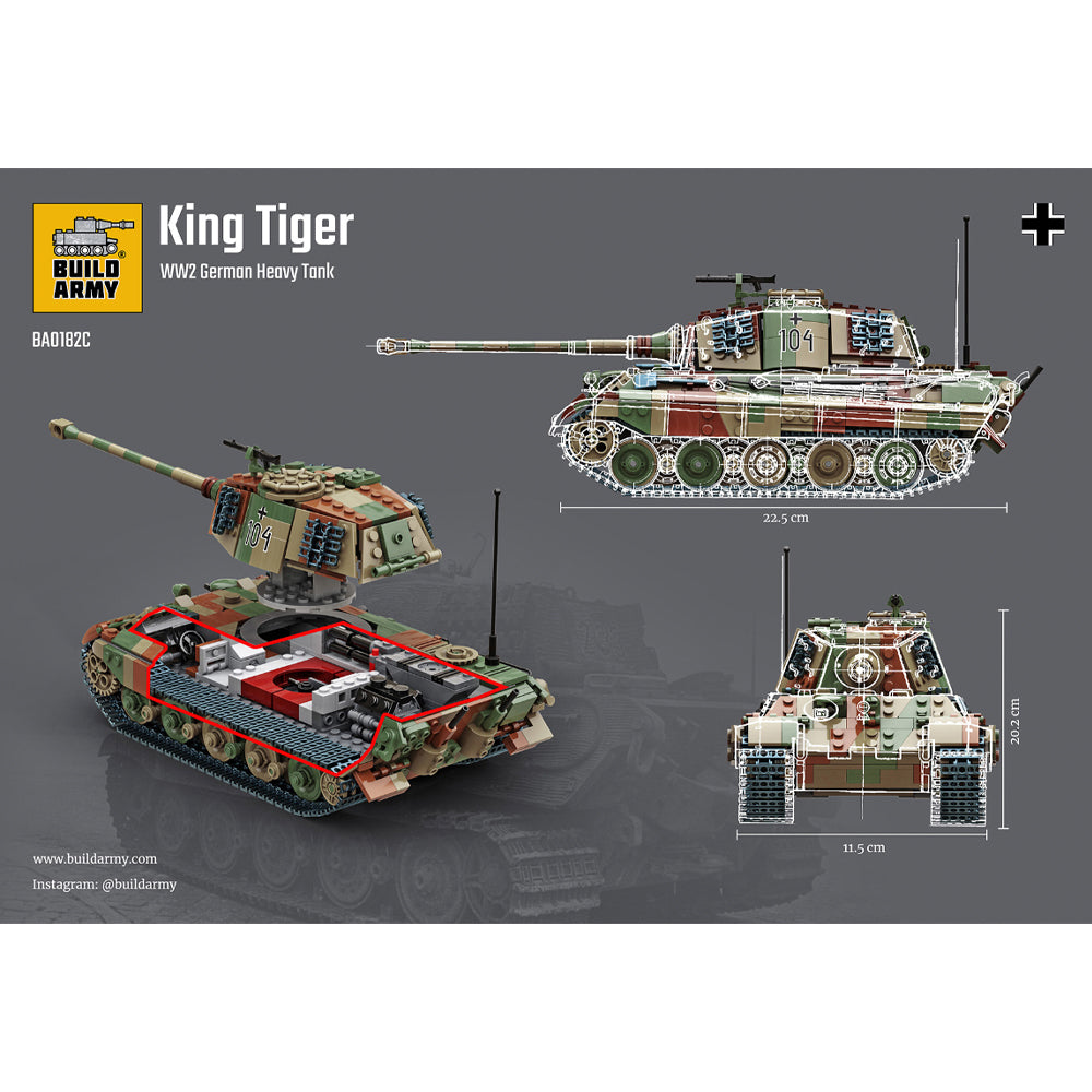 Build Army King Tiger (Tiger II) In Camo 1:33 Brick Model 1145pcs B0182C