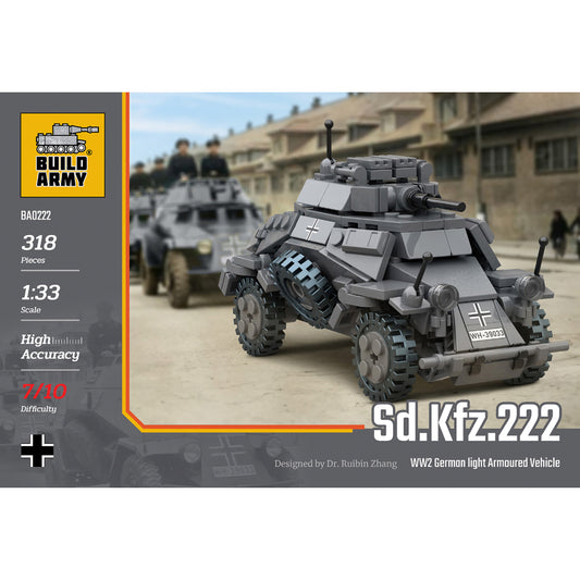 Build Army Sd.Kfz.222 Armoured Vehicle 1:33 Brick Model 318pcs B0222