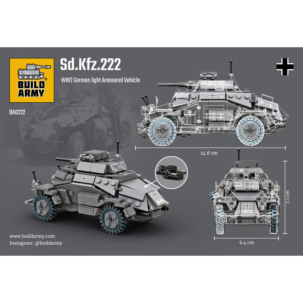 Build Army Sd.Kfz.222 Armoured Vehicle 1:33 Brick Model 318pcs B0222