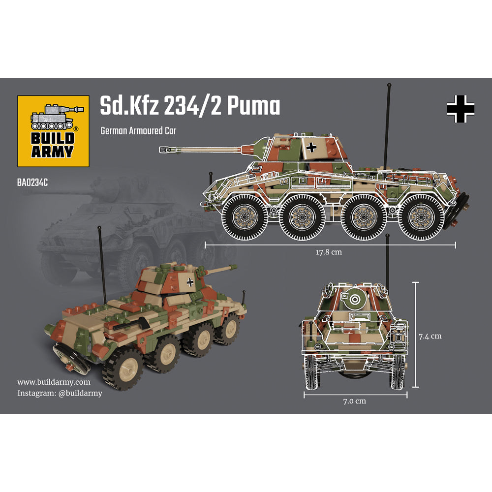 Build Army Sd.Kfz.234/2 Puma 1:33 Brick Model 508pcs B0234C