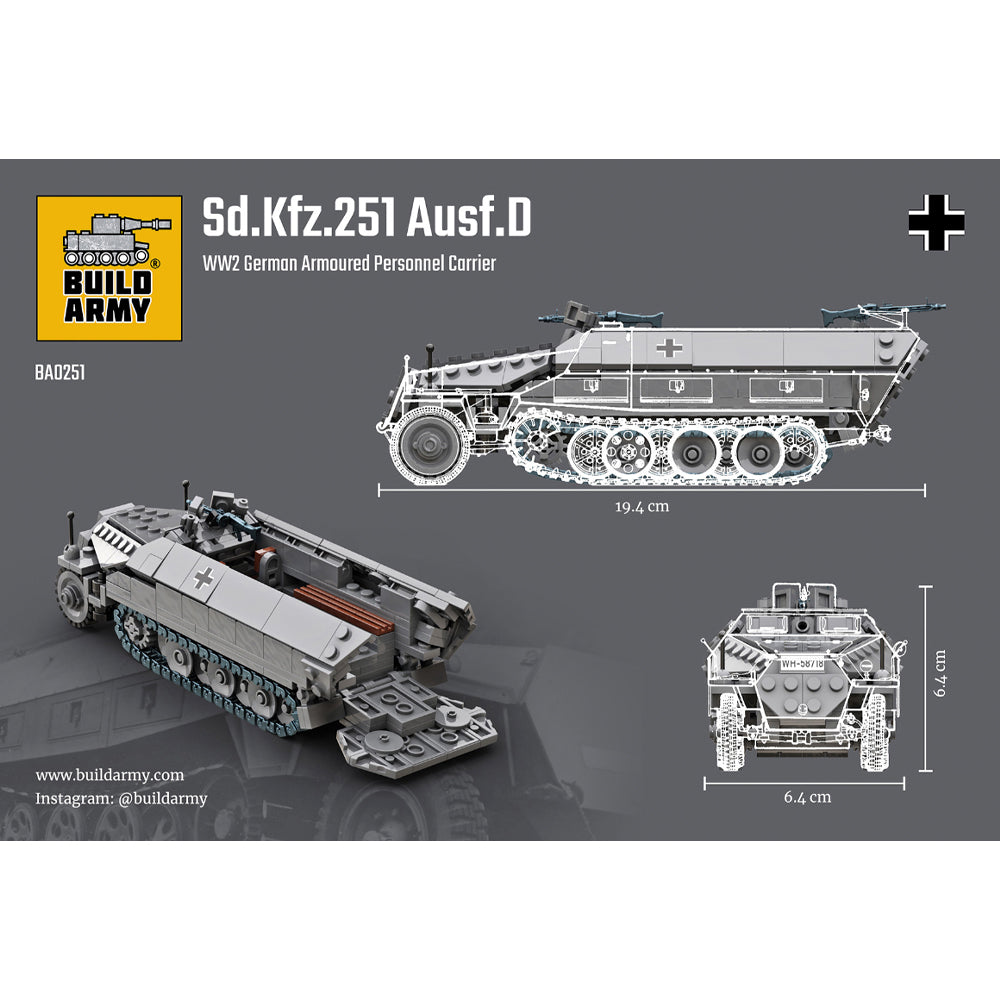 Build Army Sd.Kfz.251 Ausf.D 1:33 Brick Model 436pcs B0251