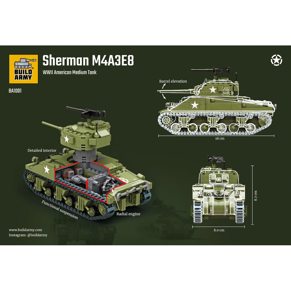 Build Army M4 Sherman 1:33 Tank Brick Model 785pcs B1001