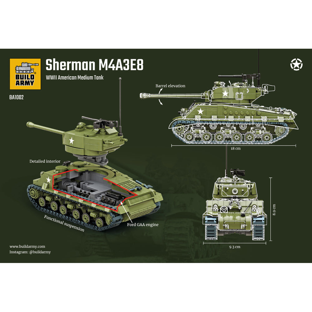 Build Army M4A3E8 Easy Eight 1:33 Tank Brick Model 860pcs B1002