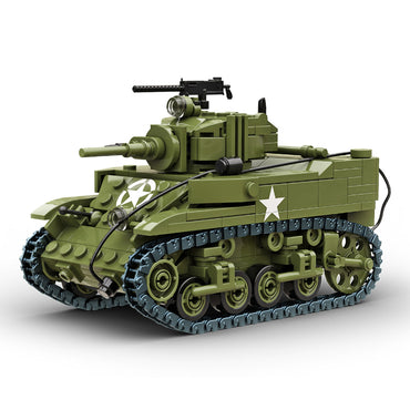 Build Army M5A1 Stuart Light Tank 1:33 Brick Model 460pcs B1003
