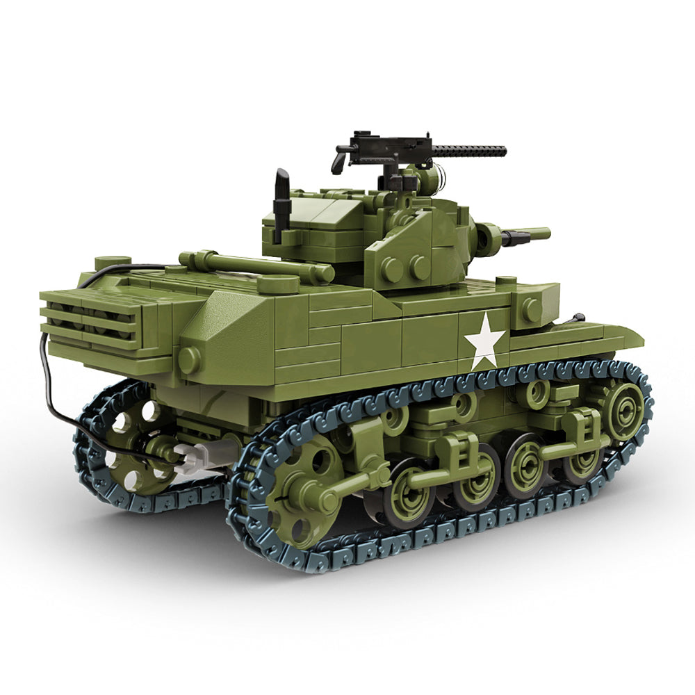 Build Army M5A1 Stuart Light Tank 1:33 Brick Model 460pcs B1003