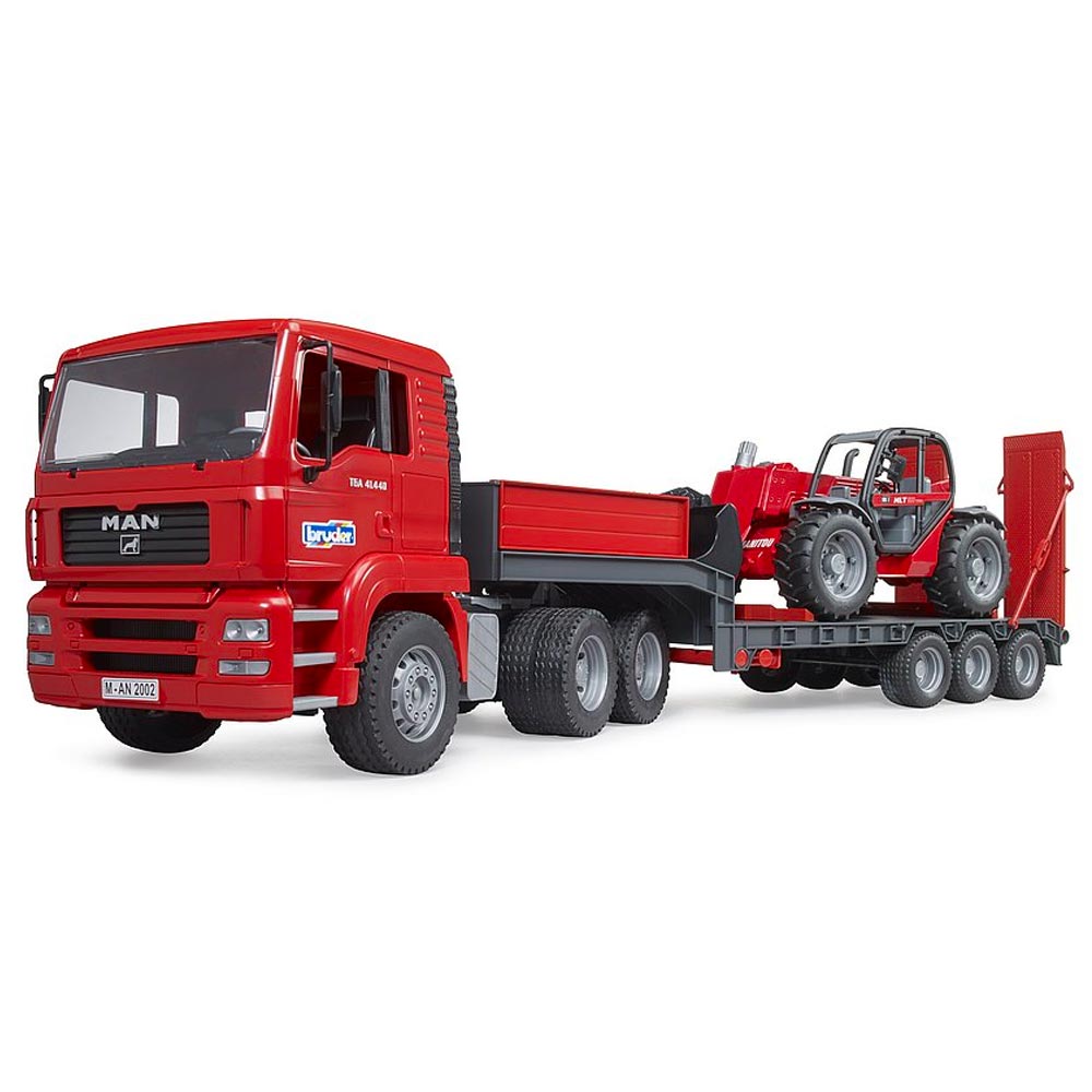 Bruder 02774 MAN TGA Low Loader Lorry W/Manitou Telehandler Plastic Toy