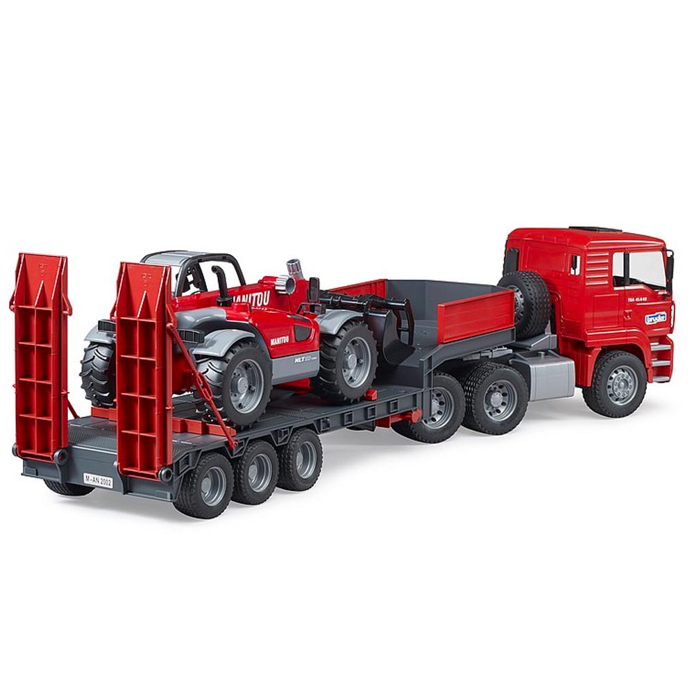 Bruder 02774 MAN TGA Low Loader Lorry W/Manitou Telehandler Plastic Toy