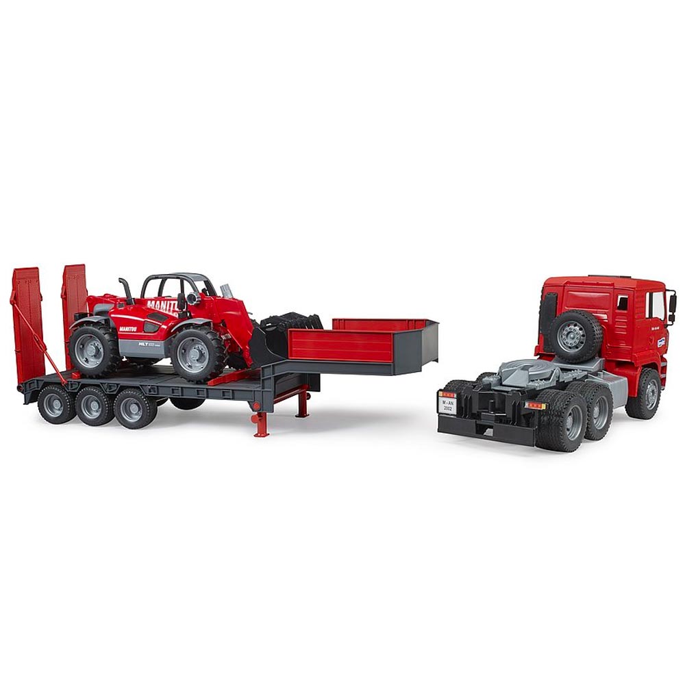 Bruder 02774 MAN TGA Low Loader Lorry W/Manitou Telehandler Plastic Toy