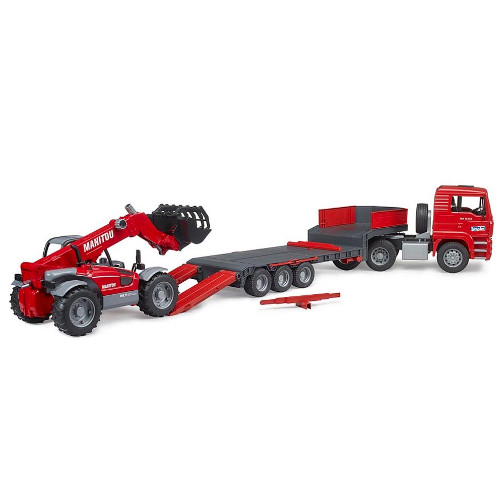 Bruder 02774 MAN TGA Low Loader Lorry W/Manitou Telehandler Plastic Toy