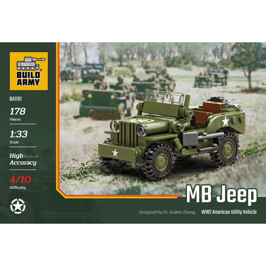 Build Army Willys MB Jeep Utility Vehicle 1:33 Brick Model 178pcs B1101