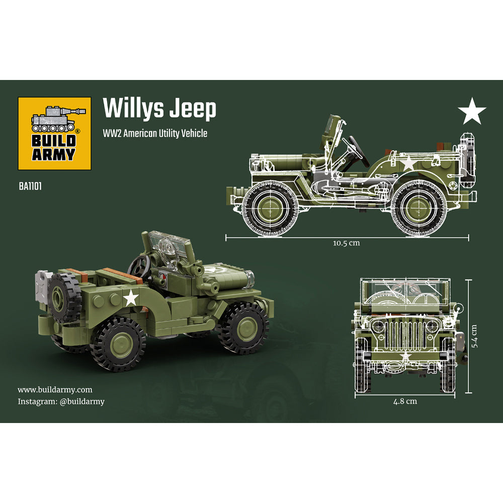 Build Army Willys MB Jeep Utility Vehicle 1:33 Brick Model 178pcs B1101