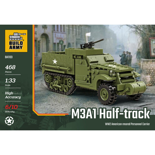Build Army M3A1 Half-Track APC 1:33 Brick Model 468pcs B1103