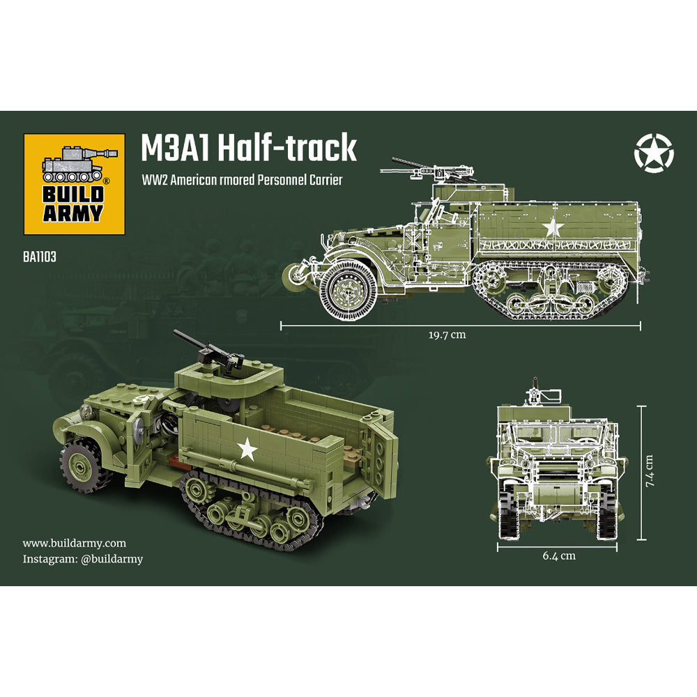 Build Army M3A1 Half-Track APC 1:33 Brick Model 468pcs B1103