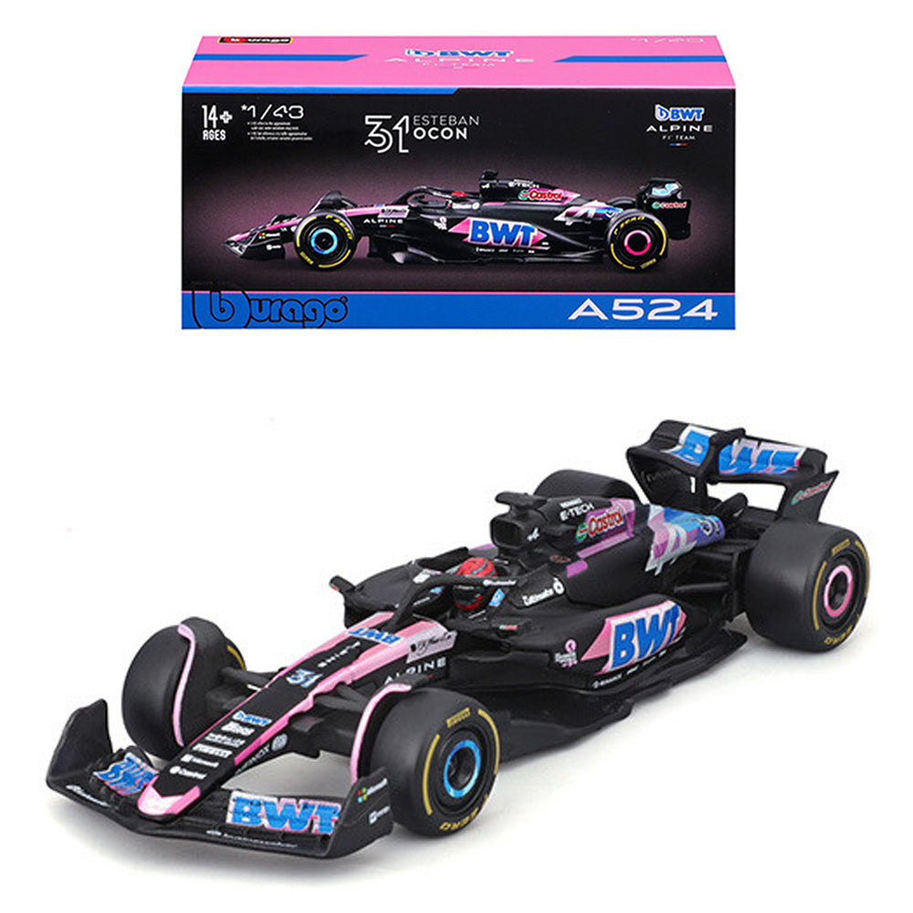Bburago F1 BWT Alpine A524 2024 Ocon w/Helmet 1:43 Diecast Model B18-38220O