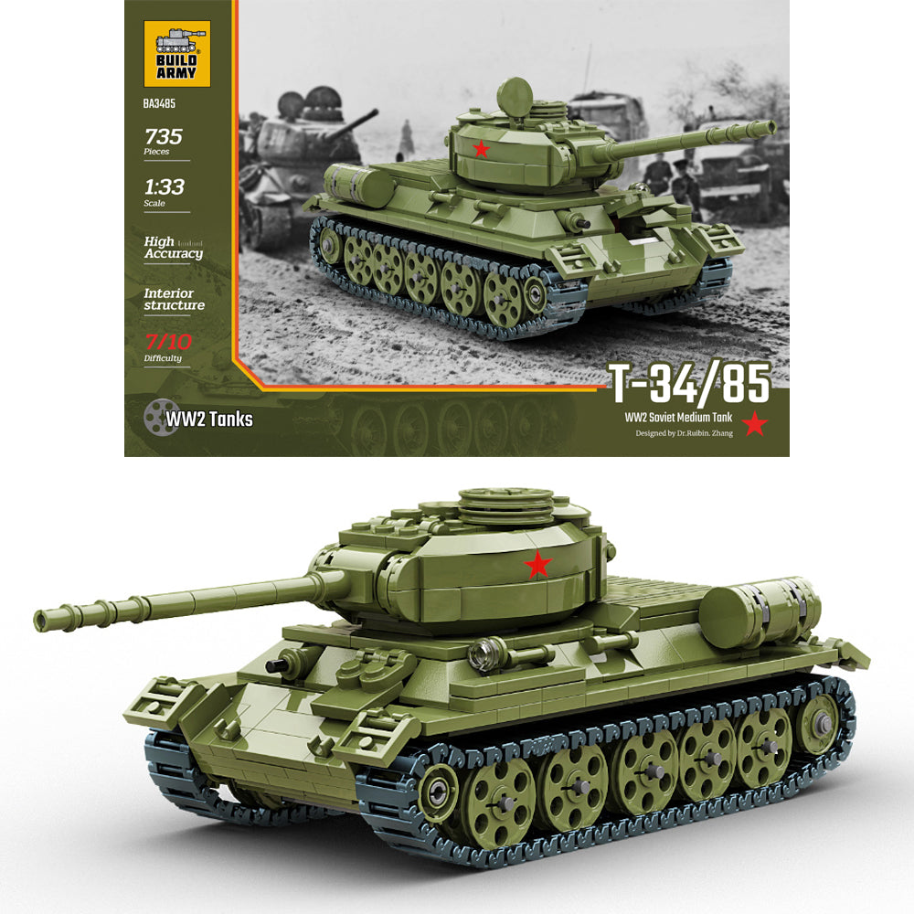 Build Army Soviet T-34/85 1:33 Tank Brick Model 735pcs B3485