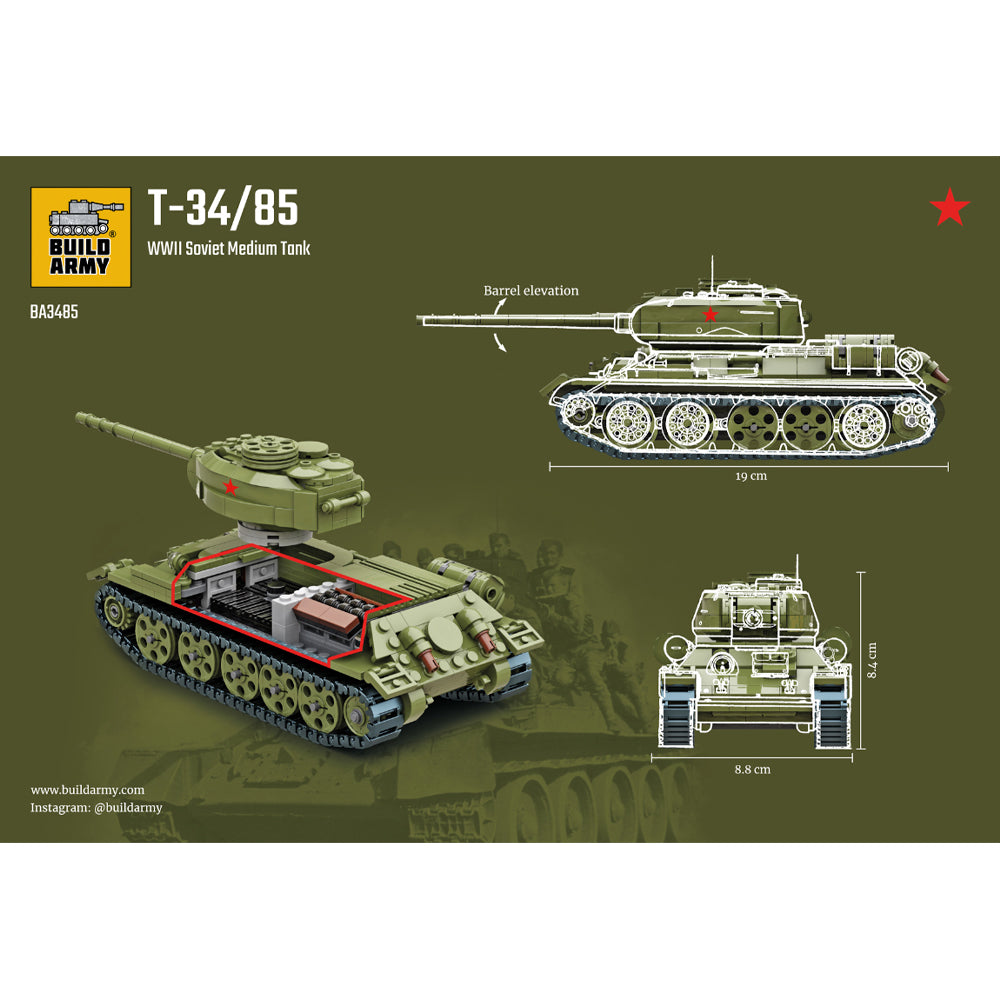 Build Army Soviet T-34/85 1:33 Tank Brick Model 735pcs B3485