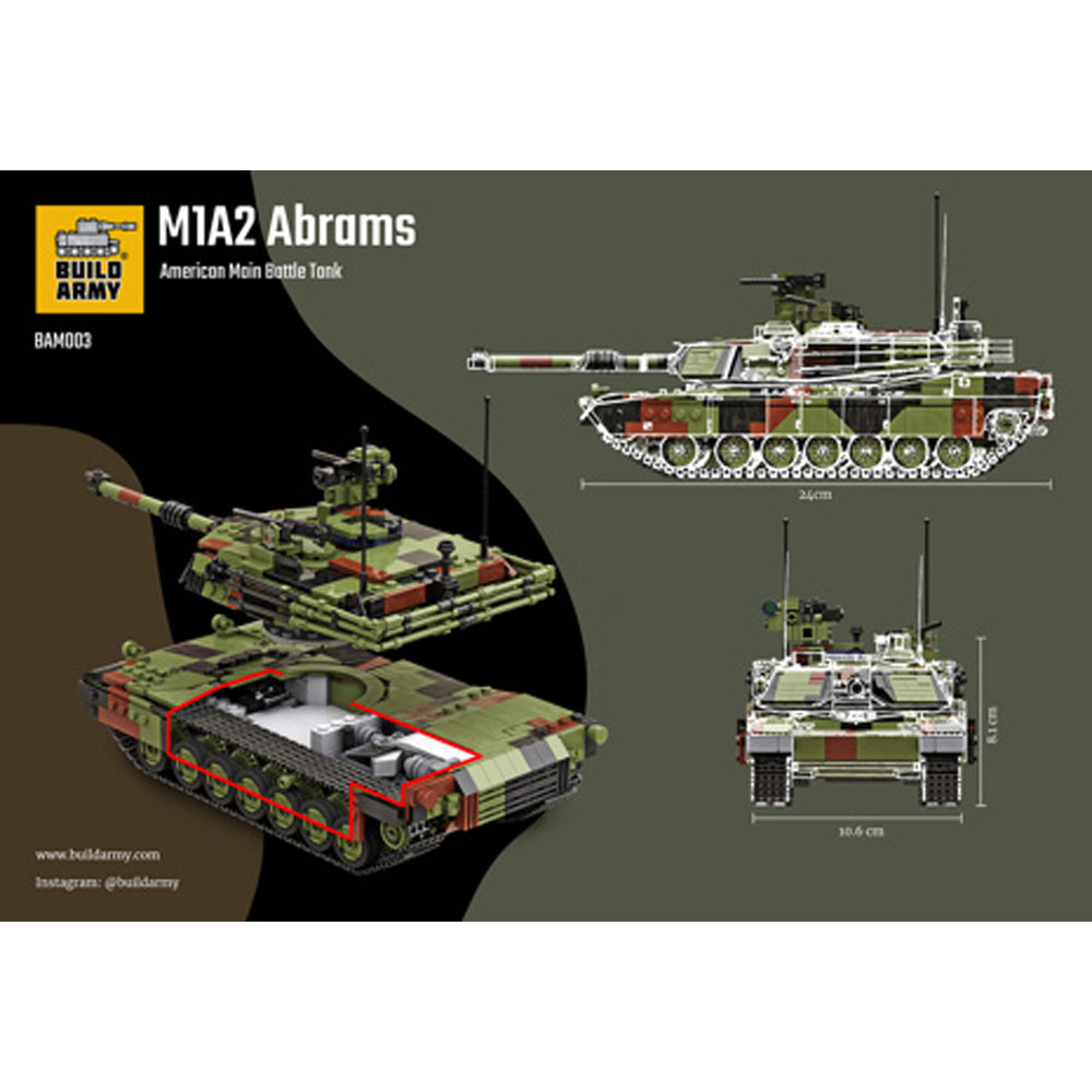 Build Army BM003 M1A2 Abrams Main Battle Tank 1:33 Brick Model 1376pcs