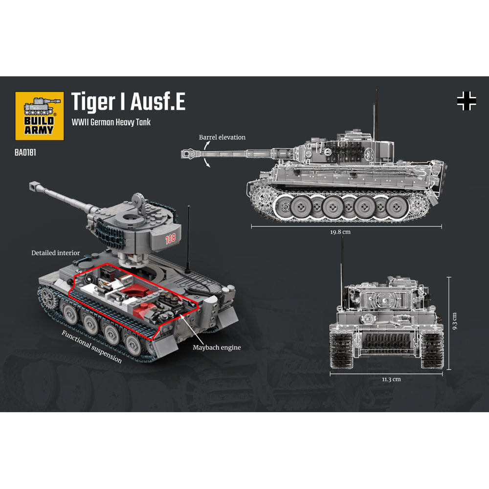 Build Army Tiger I Ausf.E 1:33 Tank Brick Model 1157pcs B0181