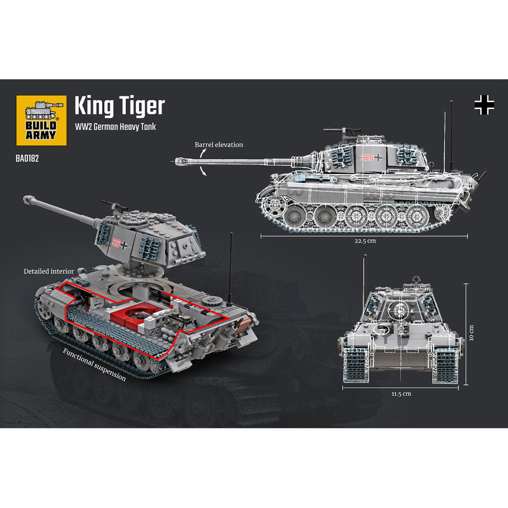Build Army King Tiger II 1:33 Tank Brick Model 1145pcs B0182