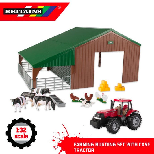Britains 47019 Farm Building Set with Case Tractor 1:32 Diecast Farm Toy