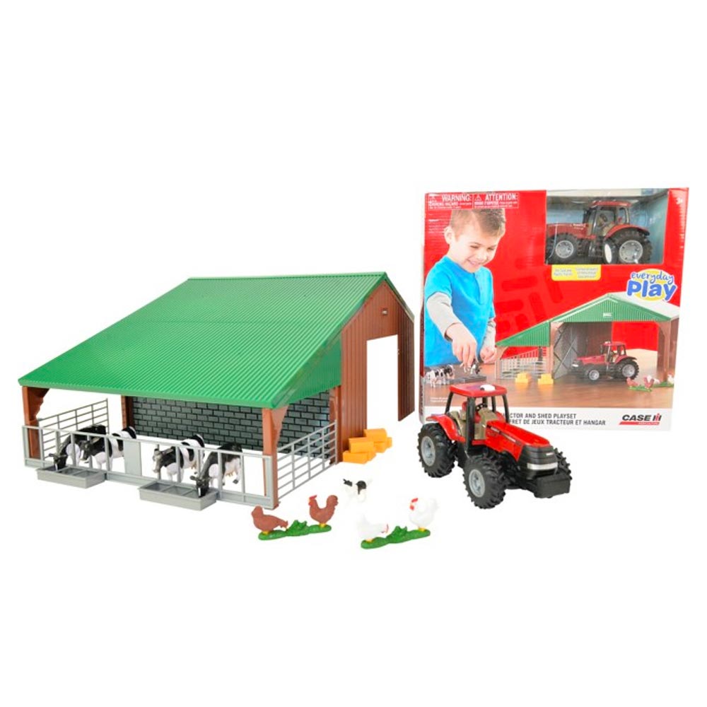 Britains 47019 Farm Building Set with Case Tractor 1:32 Diecast Farm Toy