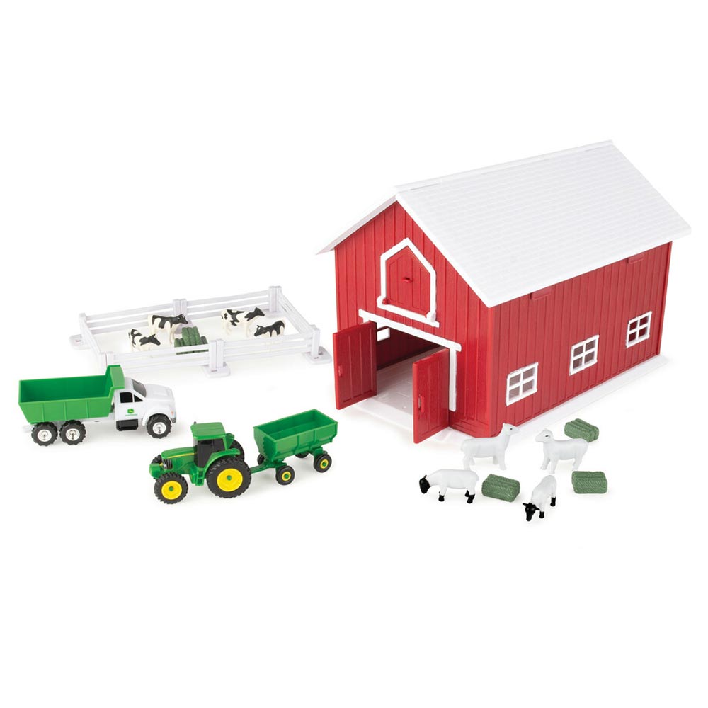 Britains 47333 John Deere 24pc Playset with Red Barn 1:64 Farm Toy
