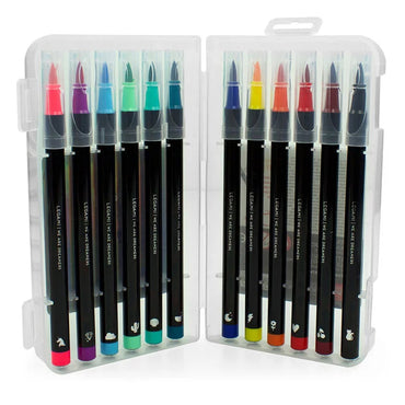 Legami Brush Markers - Bright Colours - Set of 12 Pens in Case