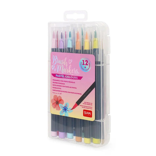 Legami Brush Markers - Pastel Colours - Set of 12 Pens in Case