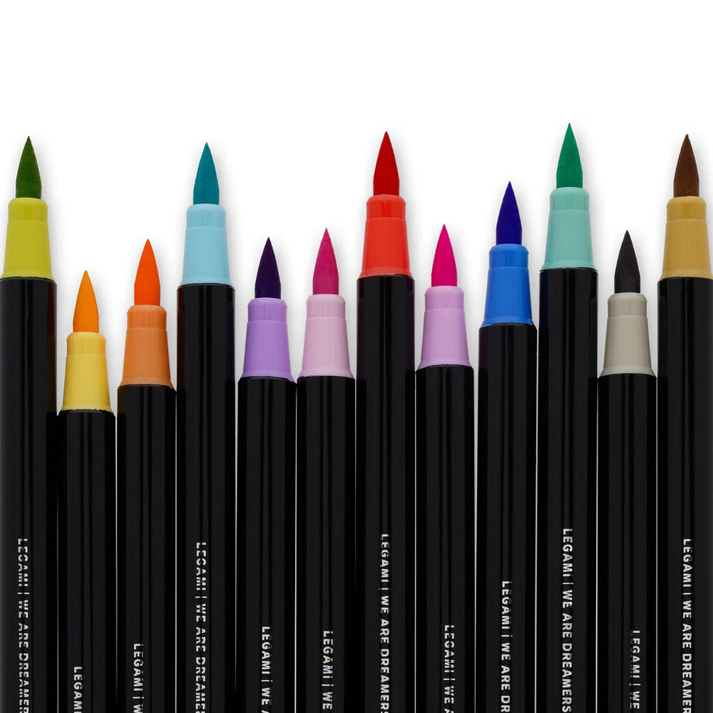 Legami Brush Markers - Pastel Colours - Set of 12 Pens in Case