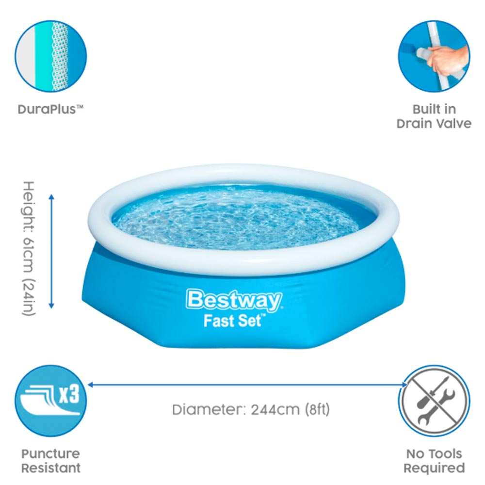 Bestway 8ft Fast Set Swimming Pool Above Ground 57265-19