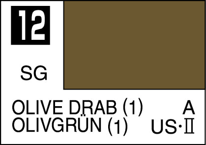 Mr. Hobby Mr. Colour - 012 - Olive Drab (1) 10ml Acrylic Model Paint
