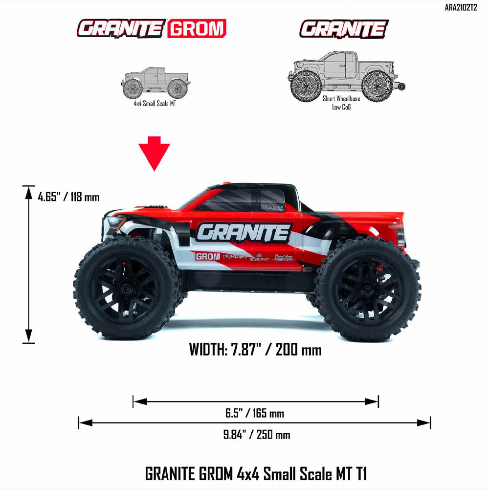 Arrma Granite GROM MT 4WD 1:18 RTR RC Car - Red ARA2102T2