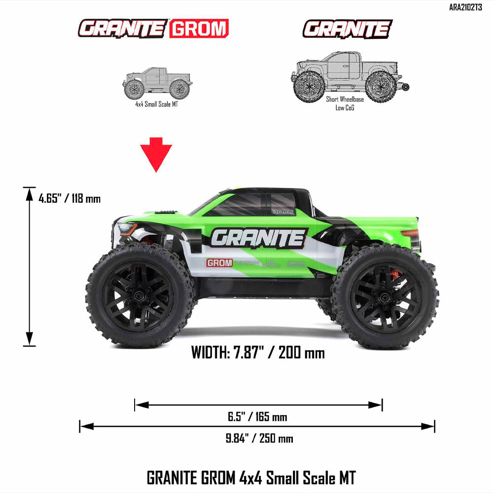 Arrma Granite GROM MT 4WD 1:18 RTR RC Car - Green ARA2102T3