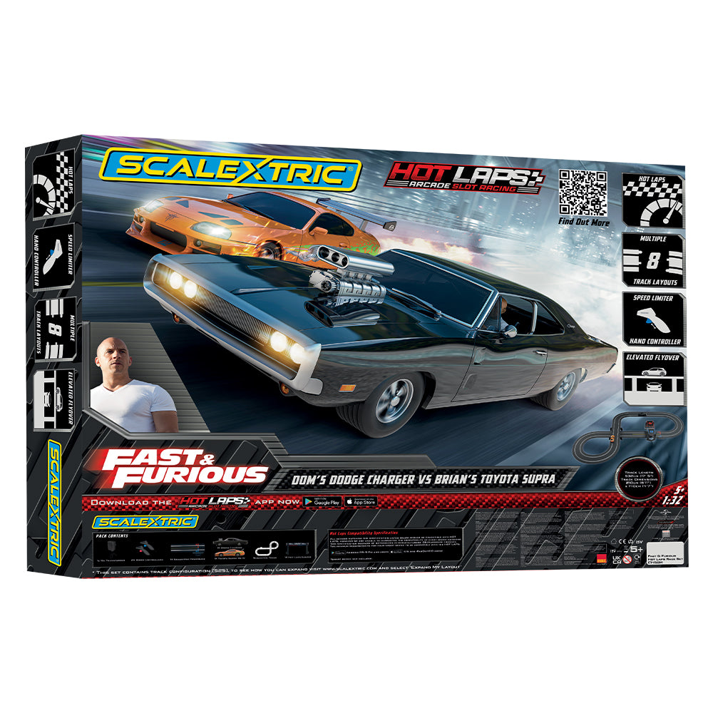 Scalextric C1458M Fast and Furious Hot Laps Charger vs Supra Slot Car Race Set