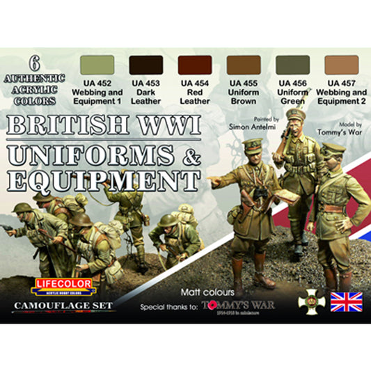 LifeColor WWI British Uniforms & Equipment Acrylic Paint Set (6x22ml) CS45