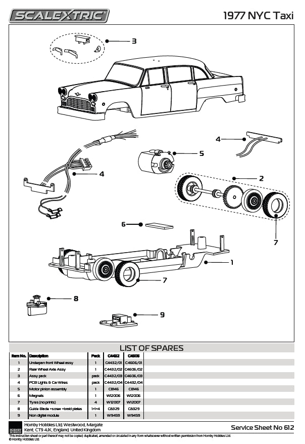 Scalextric C4606 James Bond Checker Taxi Cab - Live And Let Die 1:32 Slot Car