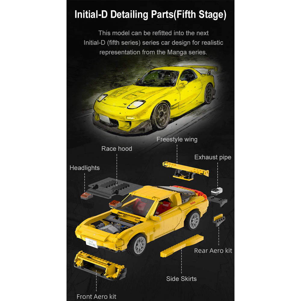 CaDA Mazda RX-7 FD3S Initial D 1:12 Brick Model Age 8+ 1655pcs 61023W
