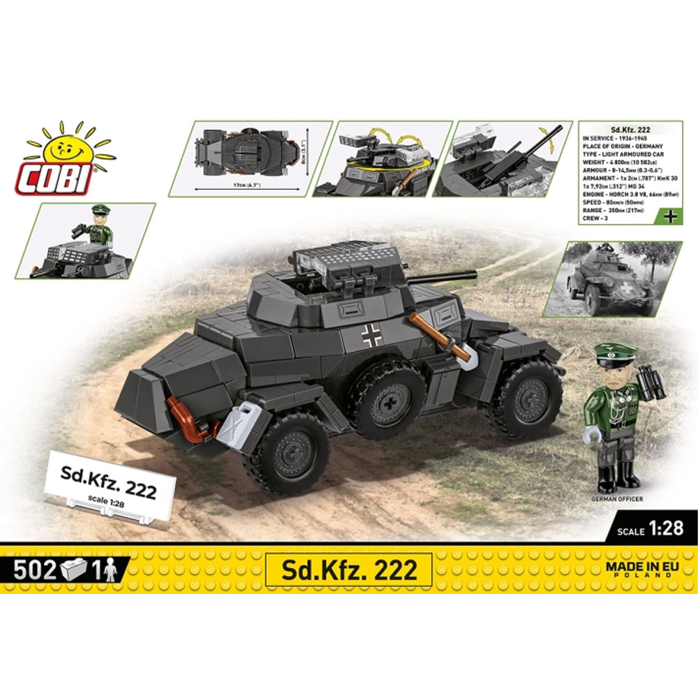 COBI 2657 Sd.Kfz.222 HC:WWII 1:28 Brick Model 502pcs