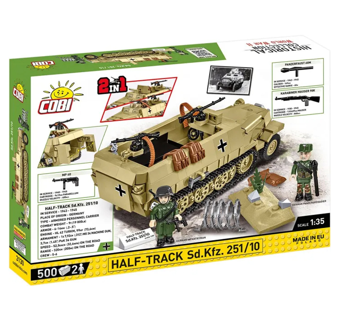 COBI 3130 Half-Track Sd.Kfz. 251/10 HC:WWII 1:35 Brick Model 500pcs