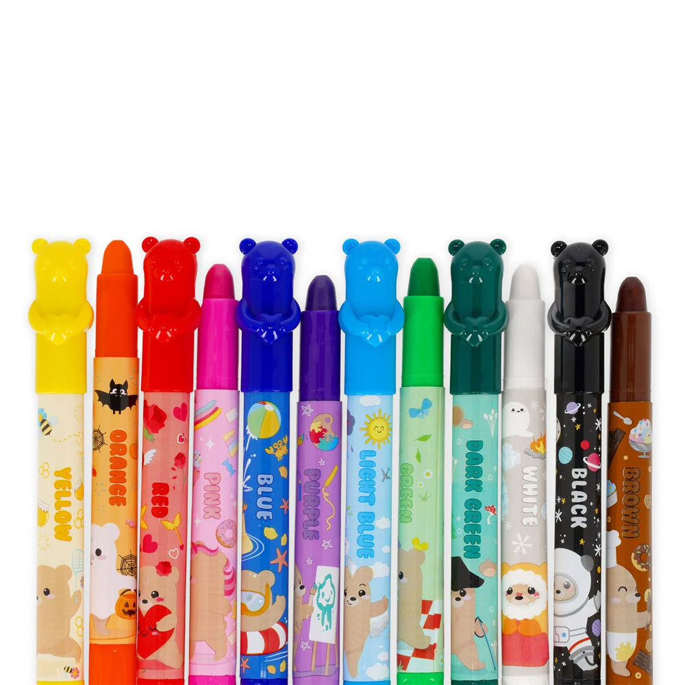 Legami Teddy Friends Twist-Up Wax Crayons 12-Pack