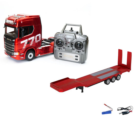 HuiNa RC Scania 770S Haulage Truck + Flatbed Trailer Bundle – Red