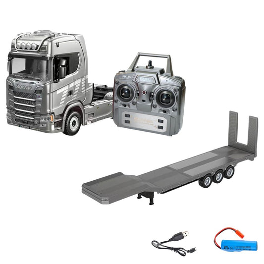HuiNa RC Scania 770S Haulage Truck + Flatbed Trailer Bundle - Silver