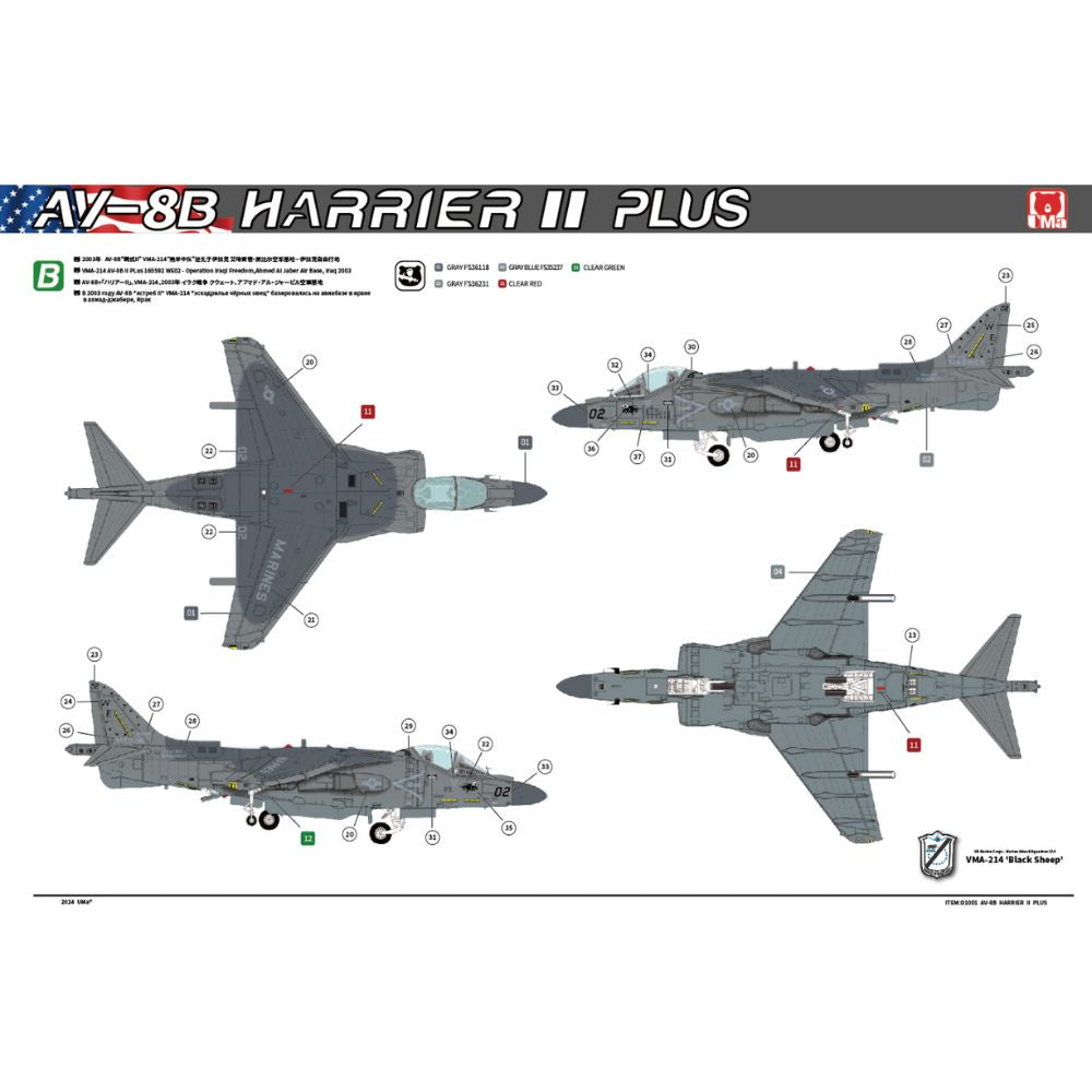 UMa Model D1001 AV-8B Harrier II Plus 1:48 Model Kit