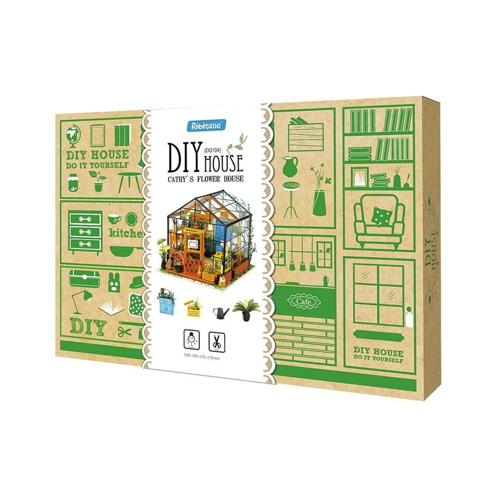 ROBOTIME Rolife Cathy's Flower House Greenhouse 1:24 DIY Miniature Dollhouse DG104