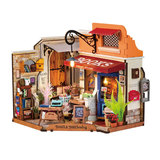 ROBOTIME Rolife Corner Bookstore DIY Miniature Dollhouse DG164