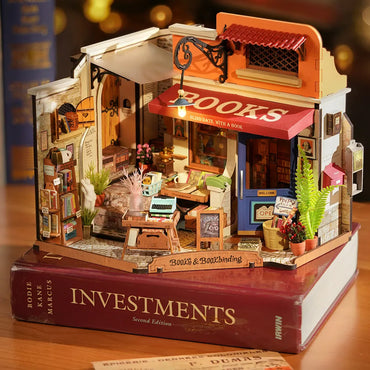 ROBOTIME Rolife Corner Bookstore DIY Miniature Dollhouse DG164