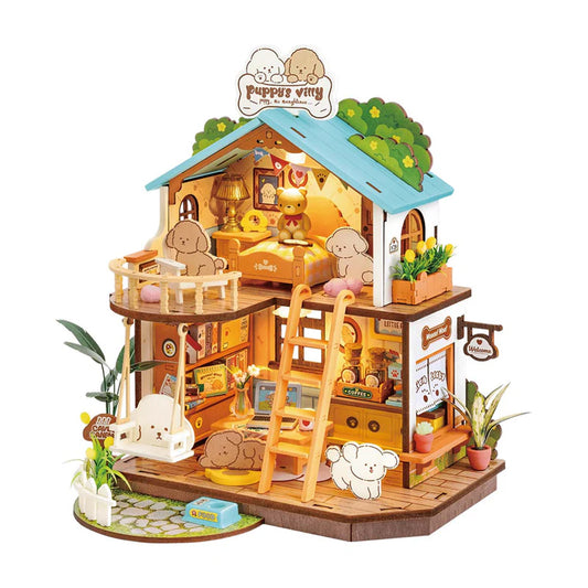 ROBOTIME Rolife Puppy's Cozy Villa DIY Miniature Dollhouse Model Kit DG169
